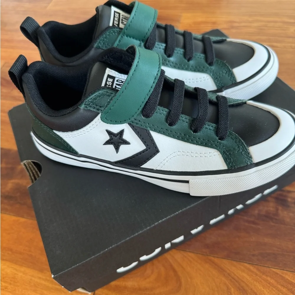 CONVERSE PRO BLAZE EASY-ON YOUTH BOYS' Black and Green Low-Top Sneakers - Picture 2 of 12